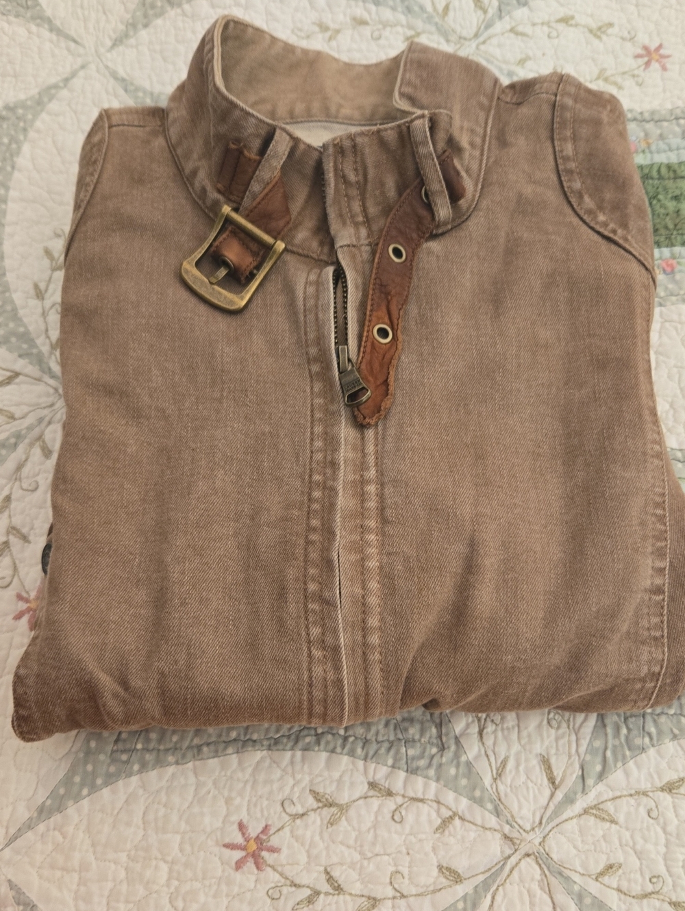 Neutral Brown Utility Zip Jacket with Buckle Collar